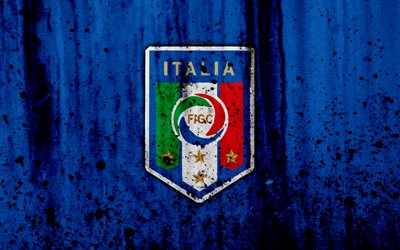 Italien i fotboll, 4k, logotyp, grunge, Europa, fotboll, sten struktur, Italien, Europeiska landslag