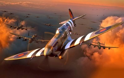 supermarine spitfire, britische jagdflugzeug, weltkrieg, geschwader von bomber, spitfire mkixe, royal air force
