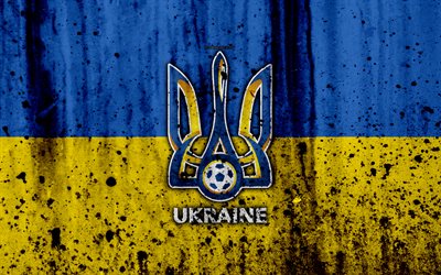 Ukrainan jalkapallomaajoukkue, 4k, uusi logo, grunge, Euroopassa, tunnus, jalkapallo, kivi rakenne, Ukraina, Euroopan maajoukkueet