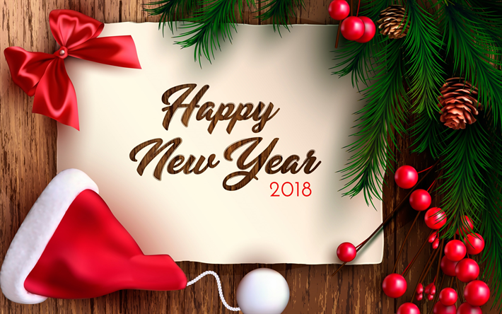 سنة جديدة سعيدة, 2018, ورقة 3d, تهنئة, عيد الميلاد, شجرة عيد الميلاد