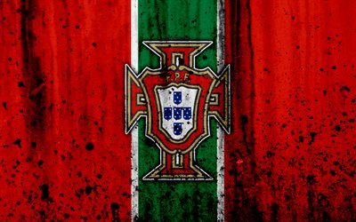 Portugal national football team, 4k, logo, grunge, Europe, football, stone texture, soccer, Portugal, European national teams