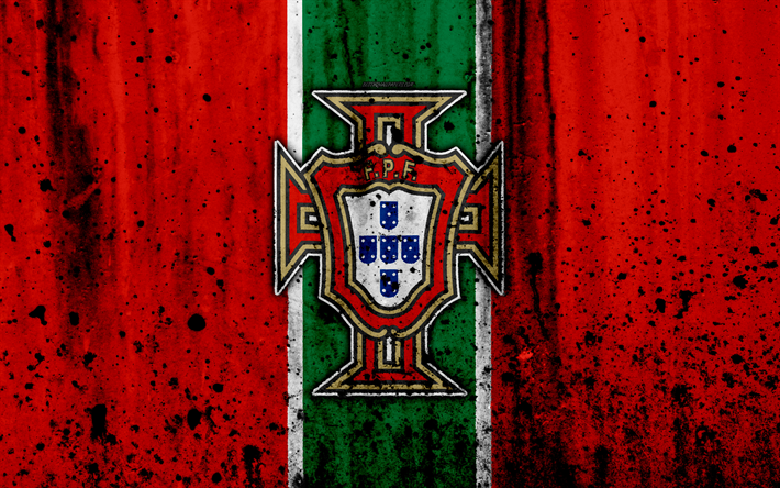 البرتغال فريق كرة القدم الوطني, 4k, شعار, الجرونج, أوروبا, كرة القدم, الحجر الملمس, البرتغال, الأوروبي المنتخبات الوطنية