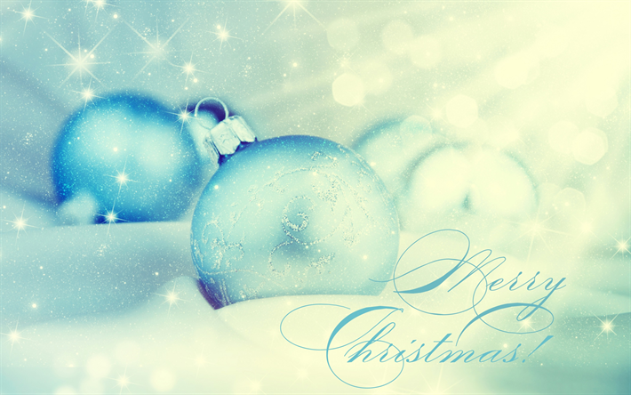 Feliz Navidad, azul, bolas de navidad, decoraci&#243;n, invierno, nieve, A&#241;o Nuevo
