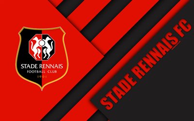 Stade Rennais FC, 4k, material design, logo, French football club, black red abstraction, Ligue 1, Rennes, France, football