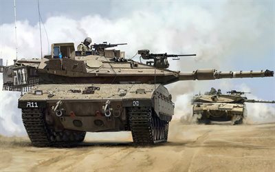 merkava мк4, modernen israelischen panzer, gepanzerte fahrzeuge, israel, w&#252;ste, battle tank
