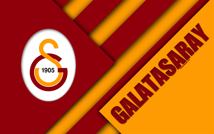 Galatasaray FC, emblema, 4k, material design, logo, rosso, giallo astrazione, squadra di calcio turco, bagno turco Superleague, Istanbul, Turchia, S&#252;per Lig