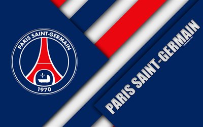 Le Paris Saint-Germain, 4k, la conception de mat&#233;riaux, le PSG logo, bleu rouge abstraction, club fran&#231;ais de football, Ligue 1, Paris, France, le football, le Paris SG