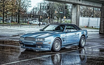 4k, Aston Martin Virage Volante, HDR, 1992 auto, parcheggio auto, sotto la pioggia, supercar, Aston Martin