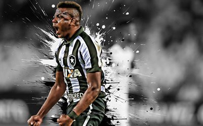 Marcos Vinicius, 4k, Botafogo, Brazilian footballer, creative art, blades style, Serie A, Brazil, black background, lines art, football
