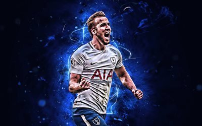 Harry Kane, joy, forward, Tottenham Hotspur FC, english footballers, soccer, Kane, striker, Premier League, neon lights, Tottenham FC