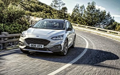 Ford Focus Activo, 4k, carretera, 2019 coches, desenfoque de movimiento, HDR, 2019 Ford Focus, el nuevo Focus, el Ford