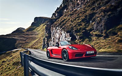 2019, Porsche 718 Boxster T, 4k, front view, exterior, red convertible, new red 718 Boxster, German sports cars, Porsche