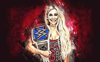 Leah Van Dale, Carmella, American wrestler, WWE, portrait, pink stone background