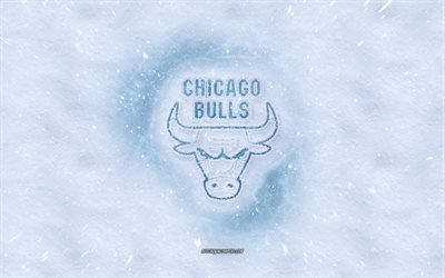 Chicago Bulls logo, American basketball club, winter concepts, NBA, Chicago Bulls ice logo, snow texture, Chicago, Illinois, USA, snow background, Chicago Bulls, basketball