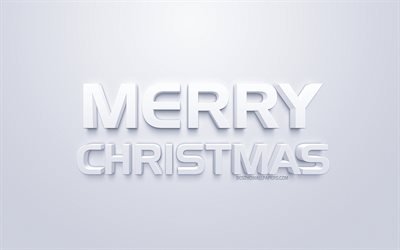 Merry Christmas, 3d white art, white background, Christmas, 3d letters