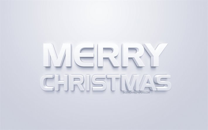 Feliz Natal, 3d white arte, fundo branco, Natal, 3d letras