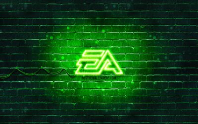 ألعاب EA الأخضر شعار, 4k, الأخضر brickwall, ألعاب EA شعار, الفنون الإلكترونية, الإبداعية, ألعاب EA النيون شعار, ألعاب EA