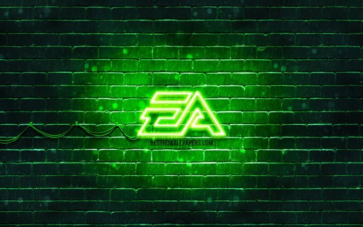 EA Games logo vert, 4k, vert brickwall, EA logo des Jeux, Electronic Arts, la cr&#233;ation, EA Games n&#233;on logo EA Games