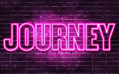 Journey, 4k, wallpapers with names, female names, Journey name, purple neon lights, horizontal text, picture with Journey name