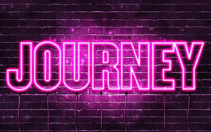 Journey, 4k, wallpapers with names, female names, Journey name, purple neon lights, horizontal text, picture with Journey name