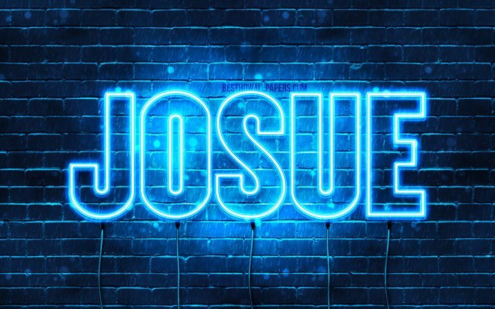 Josue, 4k, wallpapers with names, horizontal text, Josue name, blue neon lights, picture with Josue name