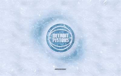 Detroit Pistons logo, American basketball club, winter concepts, NBA, Detroit Pistons ice logo, snow texture, Detroit, Michigan, USA, snow background, Detroit Pistons, basketball
