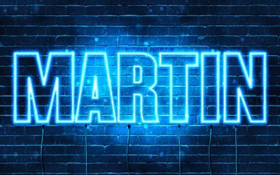 Martin, 4k, pap&#233;is de parede com os nomes de, texto horizontal, Martin nome, luzes de neon azuis, imagem com o nome de Martin