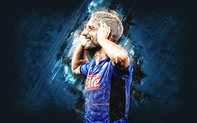 Dries Mertens, SSC Napoli, Serie A, Belgian football player, portrait, blue stone background, football