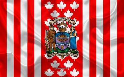 Coat of arms of Edmonton, Canadian flag, silk texture, Edmonton, Canada, Seal of Edmonton, Canadian national symbols