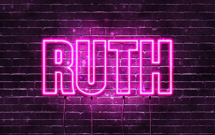 Ruth, 4k, wallpapers with names, female names, Ruth name, purple neon lights, horizontal text, picture with Ruth name