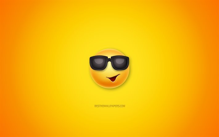 Smile in black glasses, yellow background, emotions smiles, funny art, emotions
