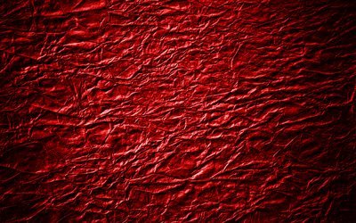 4k, 赤い革の質感, 革パターン, 皮革, 赤の背景, 革の背景, マクロ, 革, 赤い革の背景