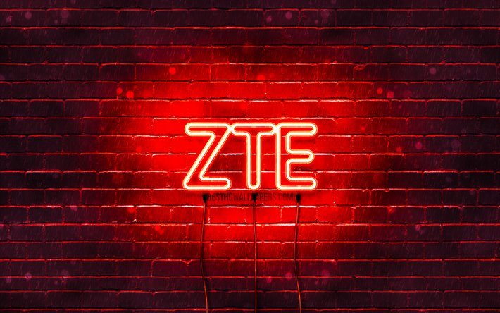 ZTE logo vermelho, 4k, vermelho brickwall, ZTE logotipo, marcas, ZTE neon logotipo, ZTE