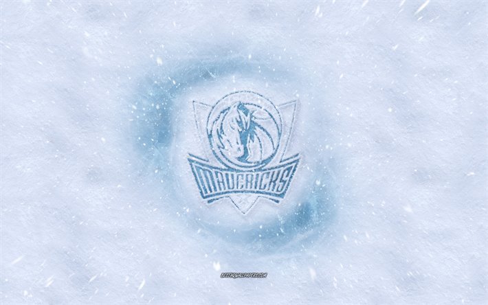 Dallas Mavericks logotipo, Americano de basquete clube, inverno conceitos, NBA, Dallas Mavericks gelo logotipo, neve textura, Dallas, Texas, EUA, neve de fundo, Dallas Mavericks, basquete