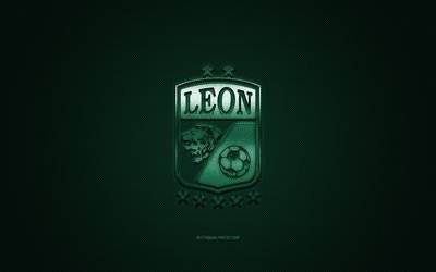 Club Leon, Mexican football club, Liga MX, green logo, green carbon fiber background, football, Leon, Guanajuato, Mexico, Club Leon logo