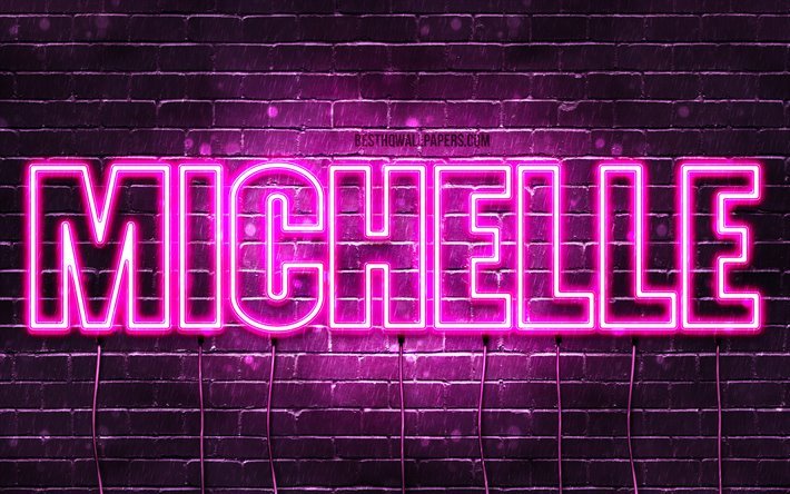 Michelle, 4k, fondos de pantalla con los nombres, los nombres femeninos, Michelle nombre, p&#250;rpura luces de ne&#243;n, el texto horizontal, imagen con el nombre Michelle