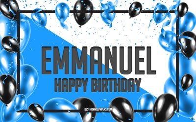 Feliz Cumplea&#241;os Emmanuel, Globos de Cumplea&#241;os de Fondo, Emmanuel, fondos de pantalla con los nombres, Emmanuel Feliz Cumplea&#241;os, Globos Azules Cumplea&#241;os de Fondo, tarjeta de felicitaci&#243;n, Emmanuel Cumplea&#241;os