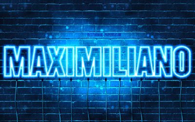 Maximiliano, 4k, wallpapers with names, horizontal text, Maximiliano name, blue neon lights, picture with Maximiliano name
