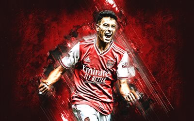 Gabriel Martinelli, Arsenal FC, London, Brazilian football player, Premier League, England, red stone background, football