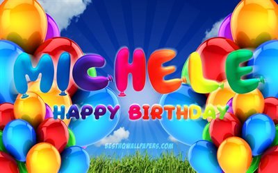 ミケーレがお誕生日おめで, 4k, 曇天の背景, 人気のイタリア男性の名前, 誕生パーティー, カラフルなballons, ミケーレの名前, お誕生日おめでミケーレ, 誕生日プ, ミケーレの誕生日, ミケーレ