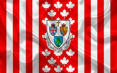 wappen von fredericton, kanadische flagge, seide textur, fredericton, kanada, siegel von fredericton, kanadische nationale symbole