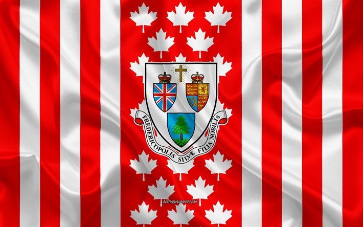 Stemma di Fredericton, bandiera del canada, seta, texture, Fredericton, Canada, Tenuta di Fredericton, Canada simboli nazionali