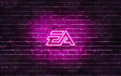 ea games purple-logo, 4k, lila brickwall-ea games-logo, electronic arts, kreativ, ea-spiele, neon-logo