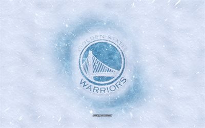 Golden State Warriors logotyp, Amerikansk basket club, vintern begrepp, NBA, Golden State Warriors ice logotyp, sn&#246; konsistens, San Francisco, Kalifornien, USA, sn&#246; bakgrund, Golden State Warriors, basket