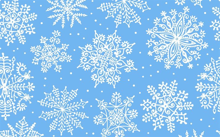 blaue winter-textur, blauer hintergrund mit wei&#223;en schneeflocken, winter-textur, gl&#252;ckliches neues jahr, winter hintergrund, wei&#223;e schneeflocken