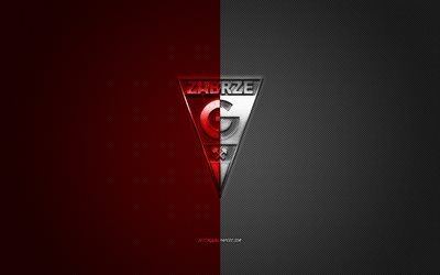 KS Gornik Zabrze, Polska football club, Ekstraklasa, r&#246;d vit logo, r&#246;d vit kolfiber bakgrund, fotboll, Zabrze, Polen, Gornik Zabrze-logotyp