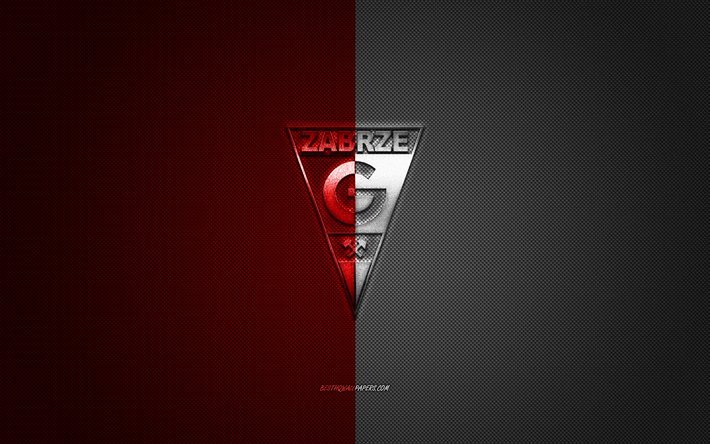 KS Gornik Zabrze, Puolan football club, Ekstraklasa, punainen valkoinen logo, punainen valkoinen hiilikuitu tausta, jalkapallo, Zabrze, Puola, Gornik Zabrze logo