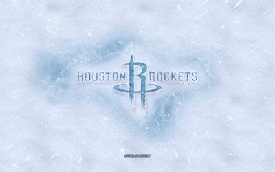 houston rockets-logo, american basketball club, winter-konzepte, nba, houston rockets, eis-logo, schnee-textur, houston, texas, usa, schnee, hintergrund, basketball