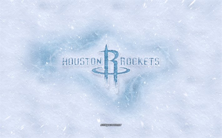 Houston Rockets logotipo, American club de baloncesto, el invierno de los conceptos, de la NBA, de los Houston Rockets logotipo de hielo, nieve textura, Houston, Texas, estados UNIDOS, nieve de fondo, de los Houston Rockets, baloncesto