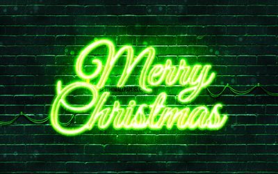 Green Merry Christmas, 4k, green brickwall, Happy New Years Concept, creative, Christmas decorations, Merry Christmas, xmas decorations